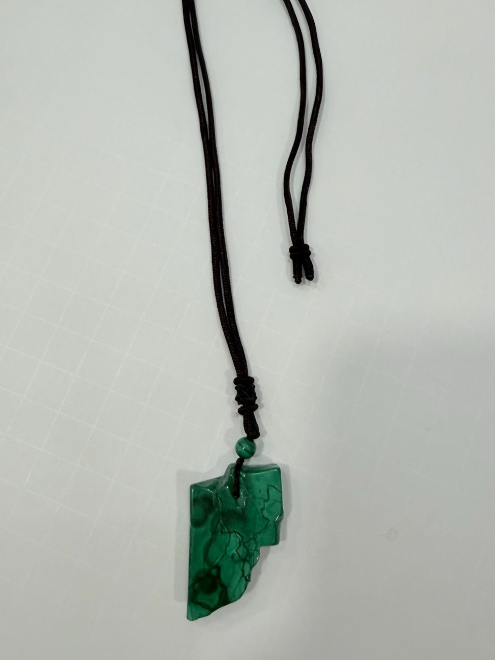 Green Stone Pendant Necklace on Black Cord